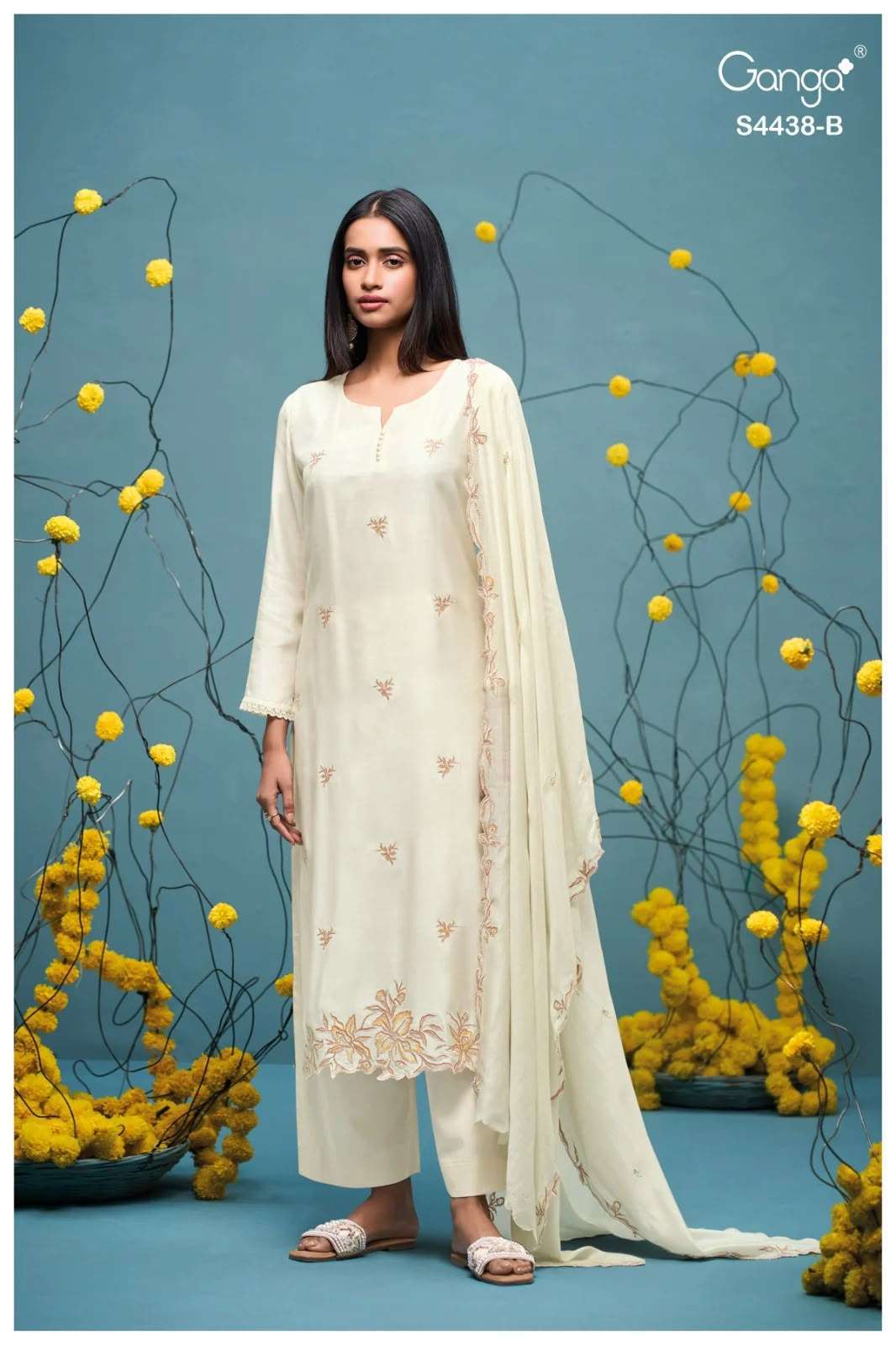 FIRASHA SERIES 4438 BY GANGA DESIGNER EMBROIDERY AND HAND WORK BEMBERG SILK SUITS ARE AVAILABLE AT WHOLESALE PRICE