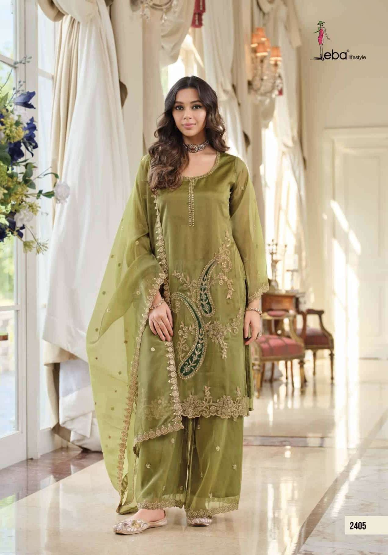 FIRDAUS SERIES 2404 TO 2406 BY EBA DESIGNER BEADS WORK SHIMMER SILK READYMADE SUITS ARE AVAILABLE AT WHOLESALE PRICE 