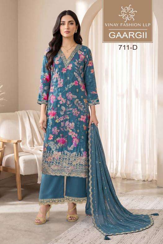 GAARGII SERIES 711 BY VINAY DESIGNER DIGITAL PRINTED AND EMBROIDERY WORK CHINON SUITS ARE AVAILABLE AT WHOLESALE PRICE 