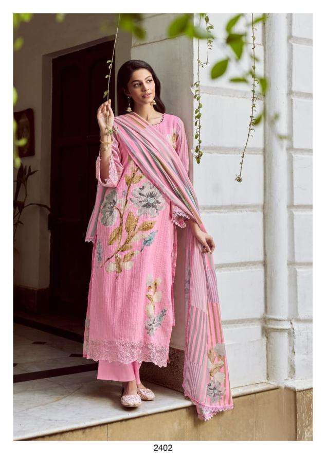 GULABI SERIES 2399 TO 4202 BY HEER KIMORA DESIGNER RESHAM EMBROIDERY WORK AND PRINTED SELF WEAVE COTTON SUITS ARE AVAILABLE AT WHOLESALE PRICE