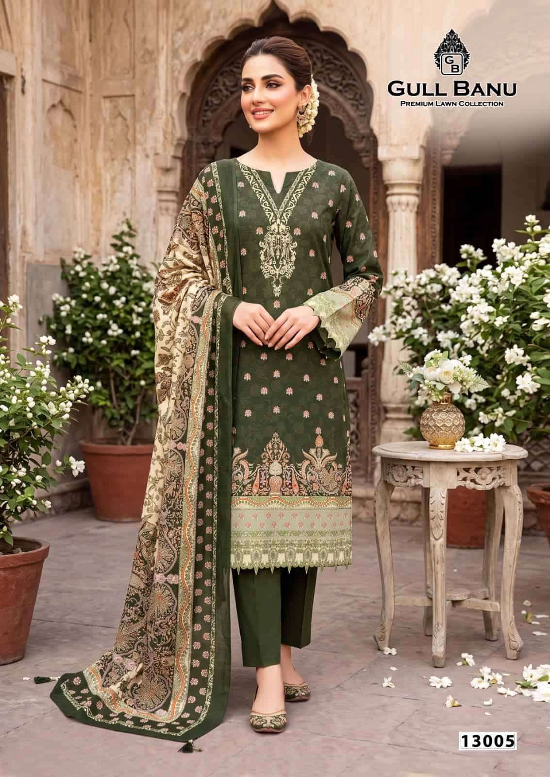 GULL BANU VOL-13 SERIES 13001 TO 13006 BY GULL AAHMED DESIGNER WITH PRINTED PAKISTANI STYLE LAWN SUITS ARE AVAILABLE AT WHOLESALE PRICE