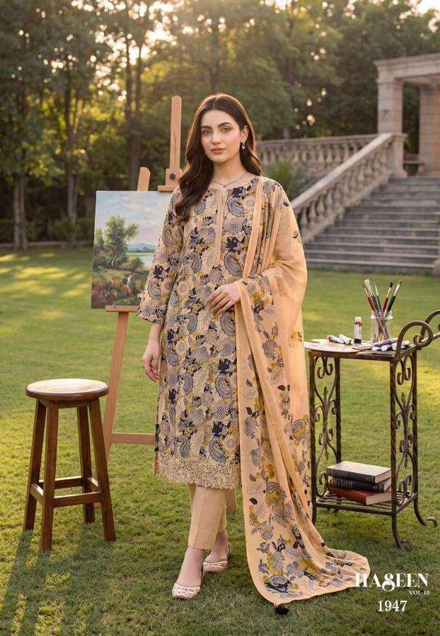HASEEN VOL-10 SERIES 1944 TO 1948 BY SIMAR GLOSSY DESIGNER DIGITAL PRINTED AND EMBROIDERY WORK VISCOSE MUSLIN SUITS ARE AVAILABLE AT WHOLESALE PRICE