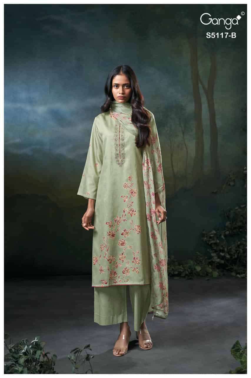 JAZEL SERIES 5117 BY GANGA DESIGNER EMBROIDERY AND HAND WORK COTTON SATIN SUITS ARE AVAILABLE AT WHOLESALE PRICE 