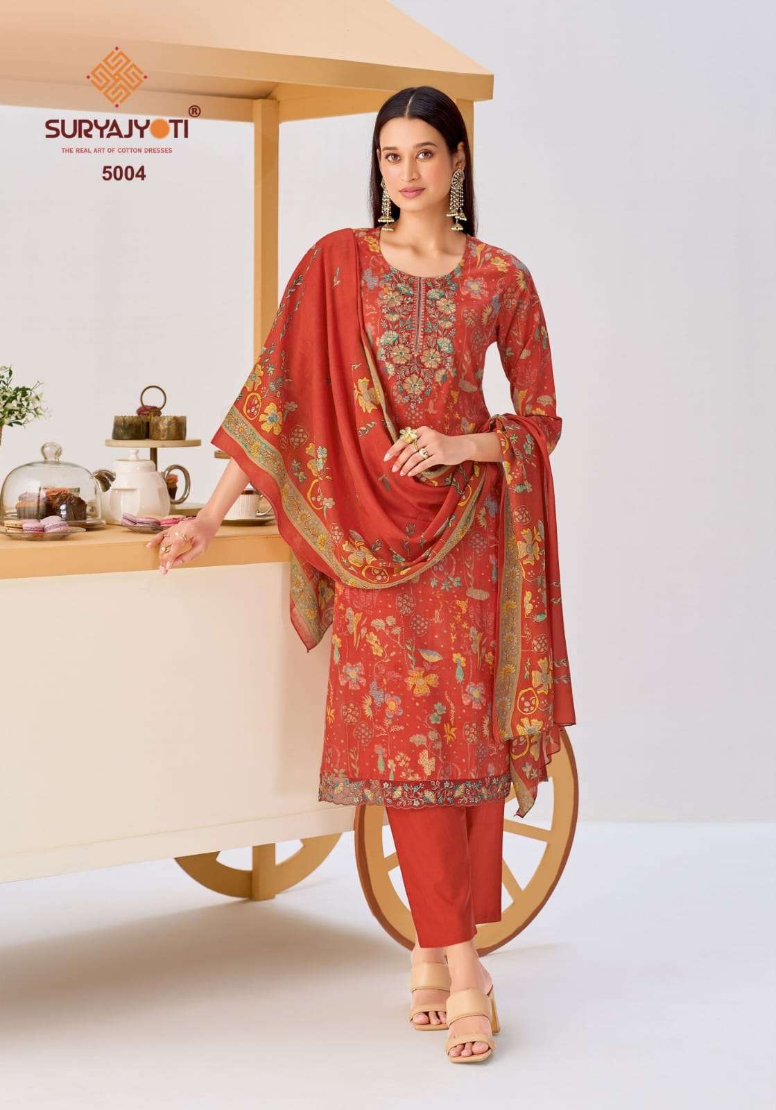 KALA VOL-5 SERIES 5001 TO 5008 BY SURYAJYOTI DESIGNER PRINTED AND WORK COTTON READYMADE SUITS ARE AVAILABLE AT WHOLESALE PRICE