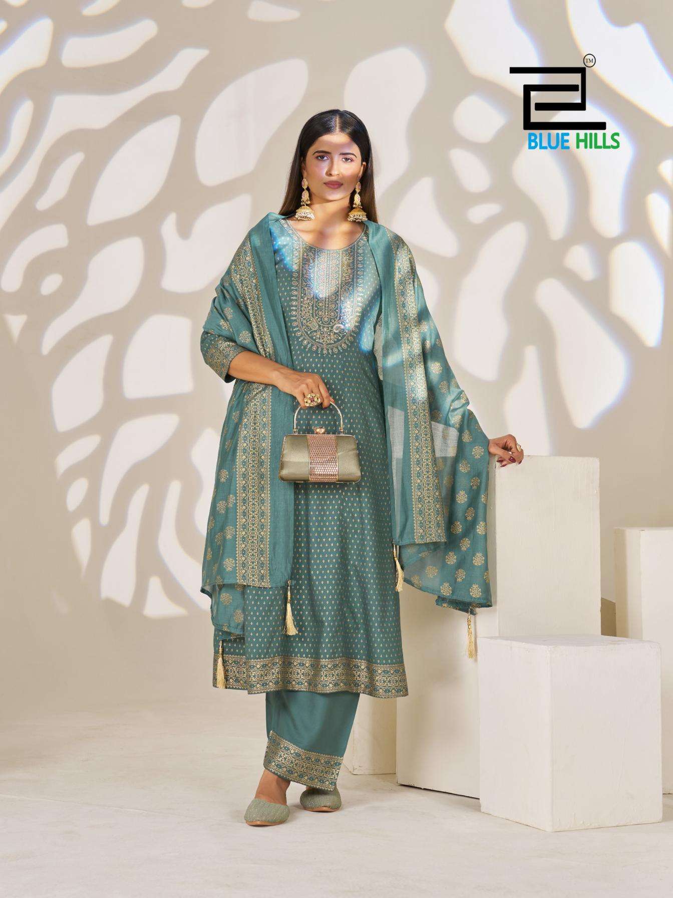 LIGHTS OF FESTIVAL SERIES 5423 TO 5428 BY BLUE HILLS DESIGNER FOIL PRINT RAYON KURTI WITH BOTTOM AND DUPATTA ARE AVAILABLE AT WHOLESALE PRICE
