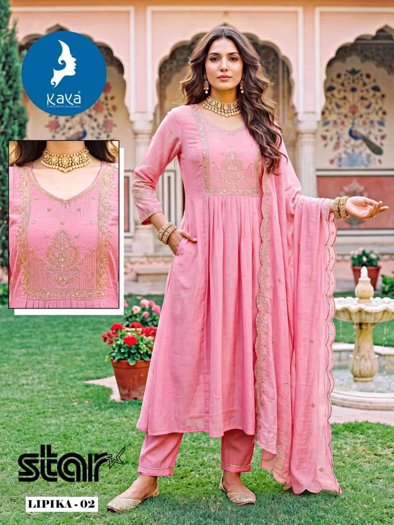 LIPIKA SERIES 01 TO 06 BY KAYA DESIGNER WORK MUL CHANDERI ANARKALI TOP WITH BOTTOM AND DUPATTA ARE AVAILABLE AT WHOLESALE PRICE