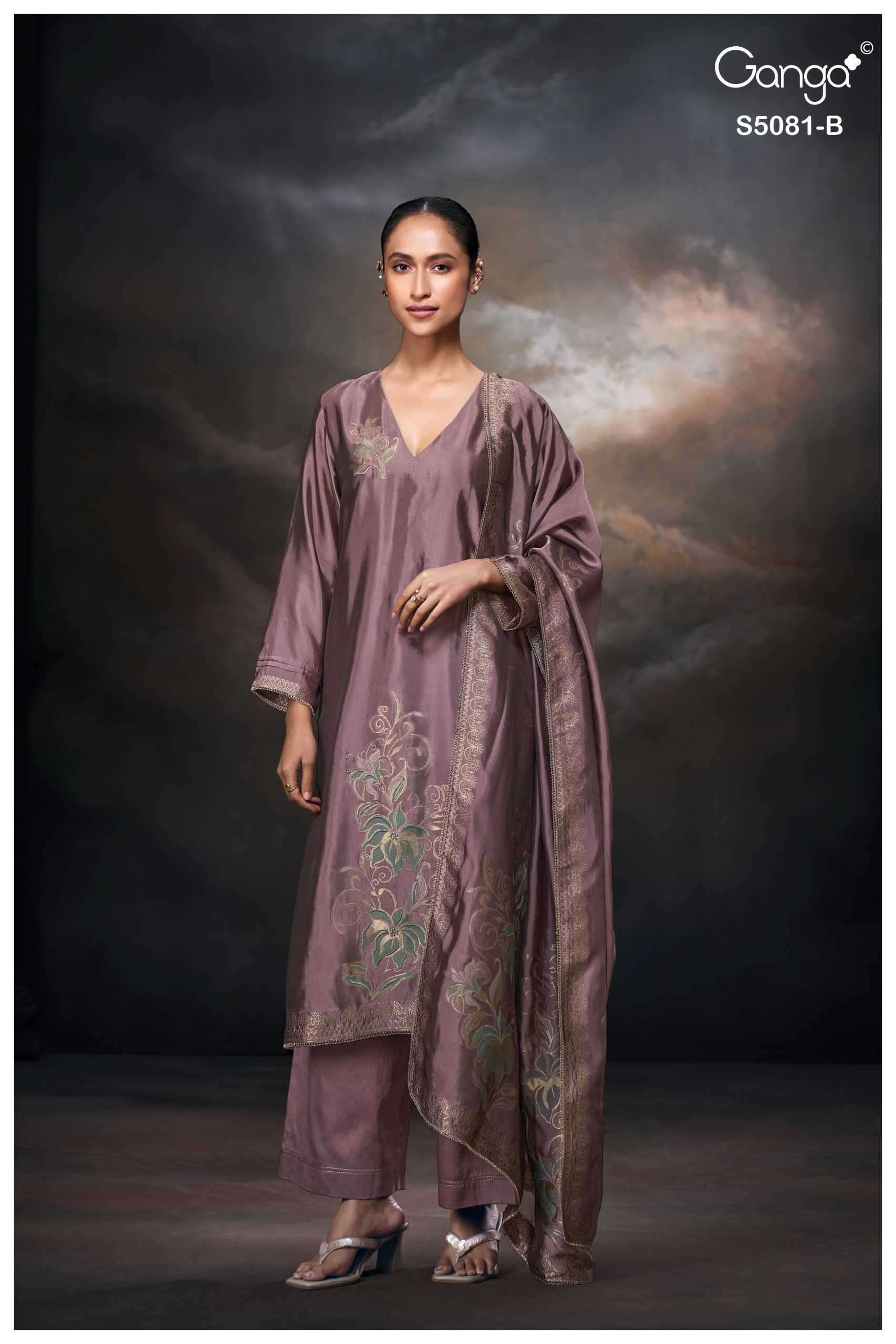 MANSIE SERIES 5081 BY GANGA DESIGNER HAND WORK AND HAND EMBROIDERY VISCOSE WOVEN SIKK JACQUARD SUITS ARE AVAILABLE AT WHOLESALE PRICE 