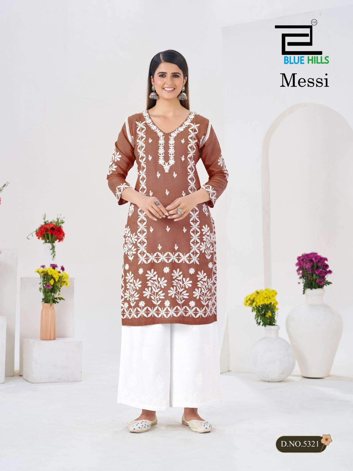 MESSI SERIES 5319 TO 5324 BY BLUE HILLS DESIGNER WHITE THREAD WORK RAYON KURTI WITH PLAZZO ARE AVAILABLE AT WHOLESALE PRICE