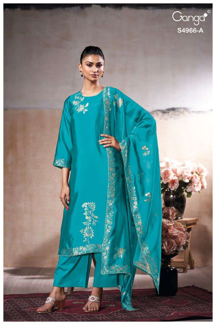 NIVORA SERIES 4966 BY GANGA DESIGNER SWAROSKI AND HAND EMBROIDERY WORK VISCOSE WOVEN SILK JACQUARD SUITS ARE AVAILABLE AT WHOLESALE PRICE
