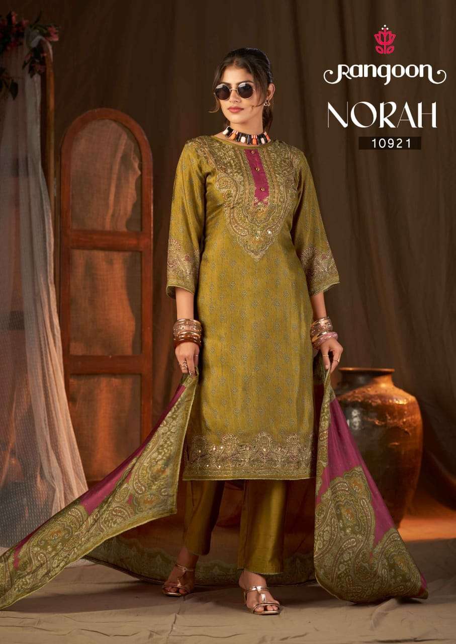 NORAH SERIES 10921 TO 10924 BY RANGOON DESIGNER DIGITAL PRINTED AND SWAROSKI WORK MUSLIN TOP WITH BOTTOM AND DUPATTA ARE AVAILABLE AT WHOLESALE PRICE 