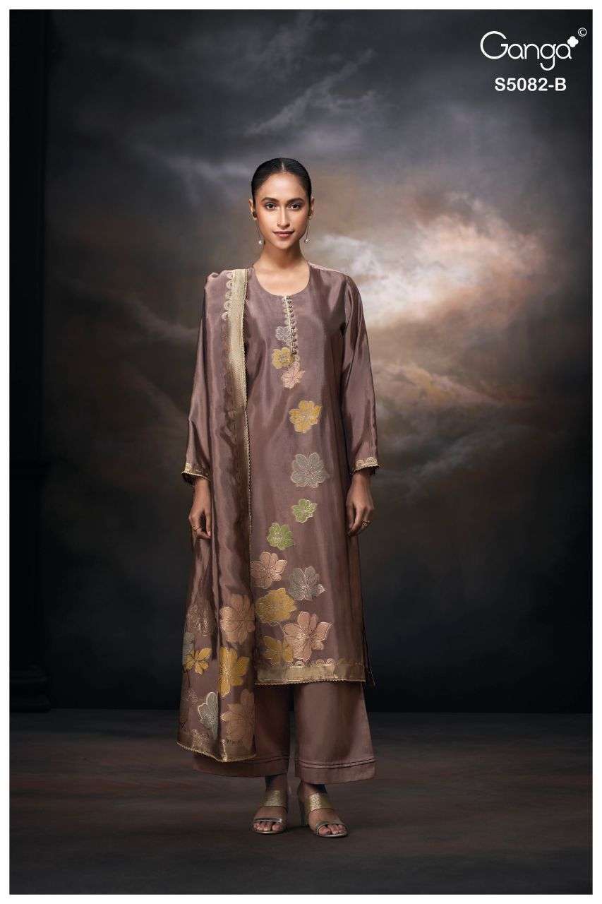 PHIONA SERIES 5082 BY GANGA DESIGNER PRINTED WITH HAND AND EMBROIDERY WORK VISCOSE WOVWN JACQUARD SILK SUITS ARE AVAILABLE AT WHOLESALE PRICE