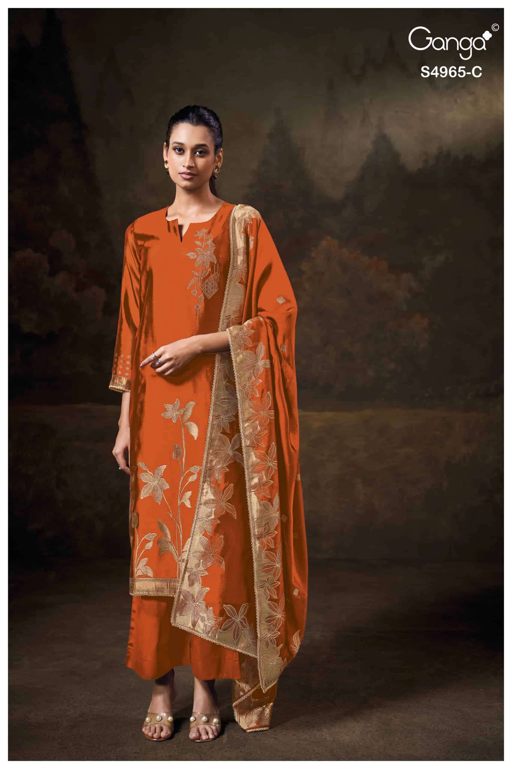 PIYELIKA SERIES 4965 BY GANGA DESIGNER EMBROIDERY WORK VISCOSE WOVEN SILK JACQUARD SUITS ARE AVAILABLE AT WHOLESALE PRICE 