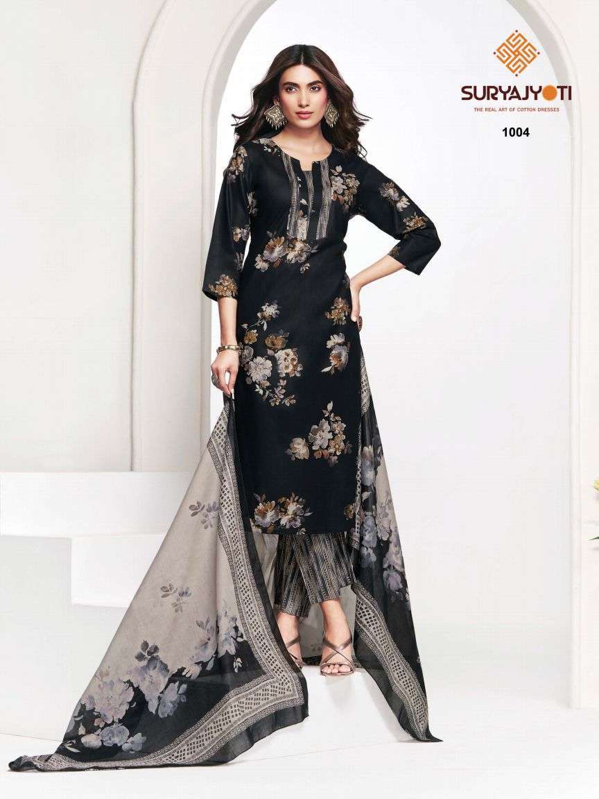 PIYORA COTTON VOL-1 SERIES 1001 TO 1010 BY SURYAJYOTI DESIGNER FOIL PRINTED COTTON SUITS ARE AVAILABLE AT WHOLESALE PRICE