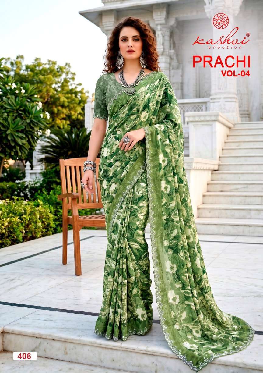 PRACHI VOL-4 SERIES 401 TO 408 BY KASHVI DESIGNER CUTWORK SWAROVSK RIMZIM SAREE ARE AVAILABLE AT WHOLESALE PRICE