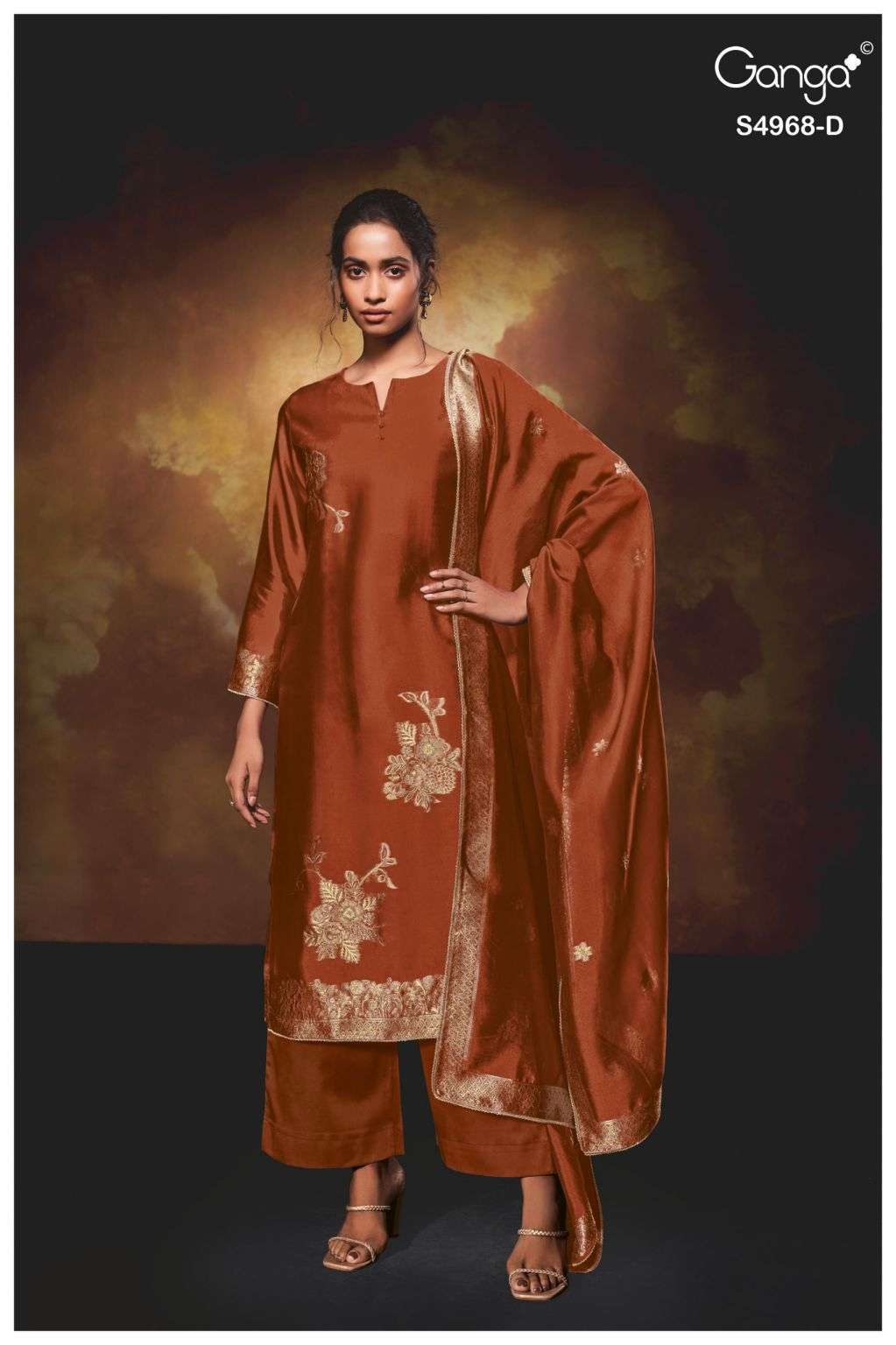 PRAVIKA SERIES 4968 BY GANGA DESIGNER HAND EMBROIDERY WORK VISCOSE WOVEN SILK JACQUARD SUITS ARE AVAILABLE AT WHOLESALE PRICE