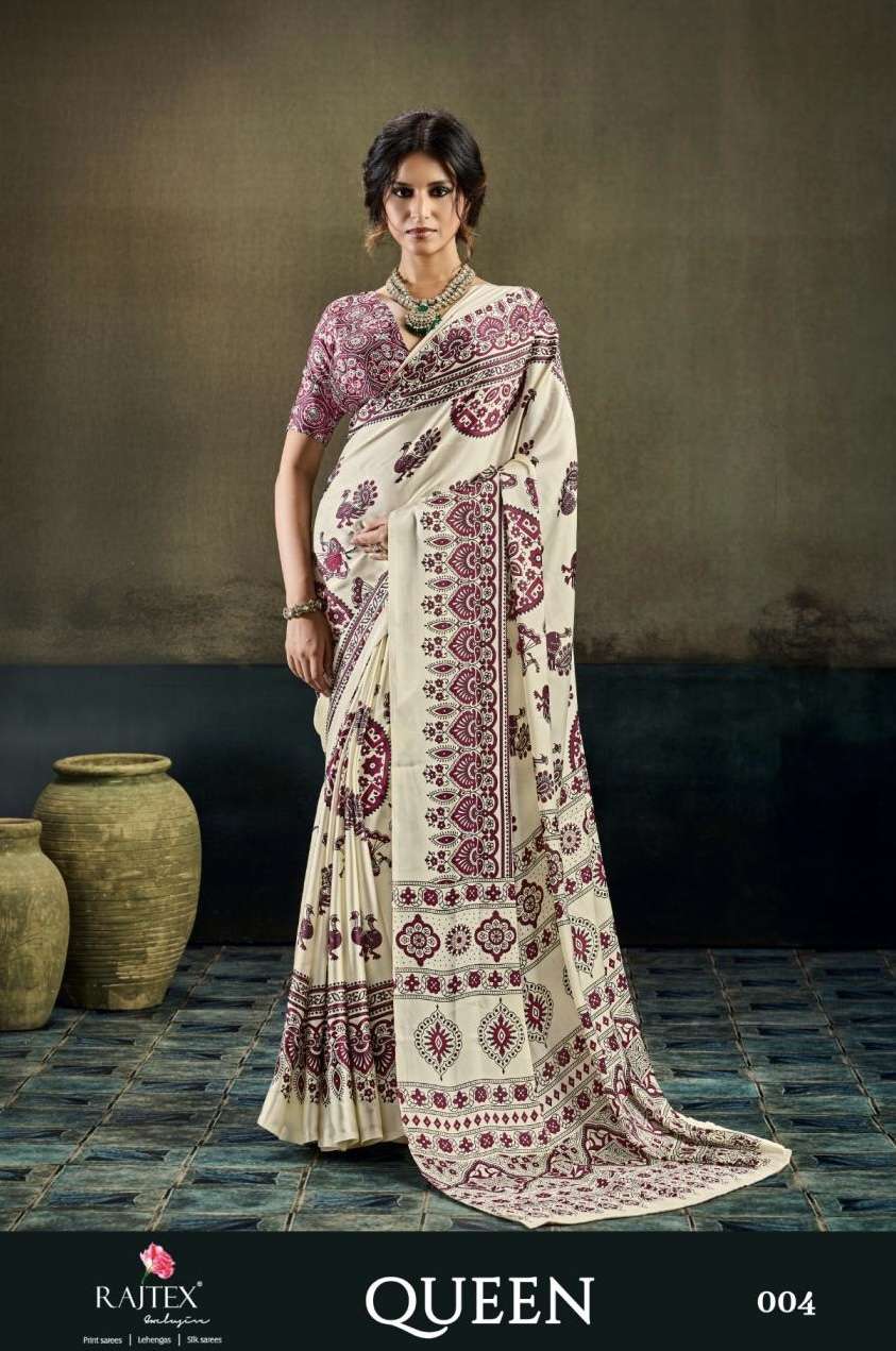 QUEEN SERIES 01 TO 06 SAREE BY RAJTEX DESIGN AJRAKH PRINTED MODAL SATIN SAREE ARE AVAILABLE AT WHOLESALE PRICE 