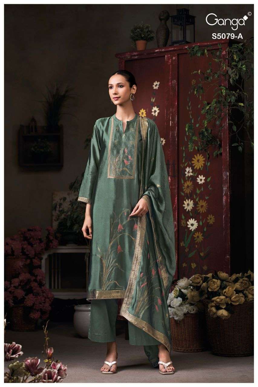 RASHMIKA SERIES 5079 BY GANGA DESIGNER HAND EMBROIDERY WORK VISCOSE WOVEN SILK JACQUARD SUITS ARE AVAILABLE AT WHOLESALE PRICE 