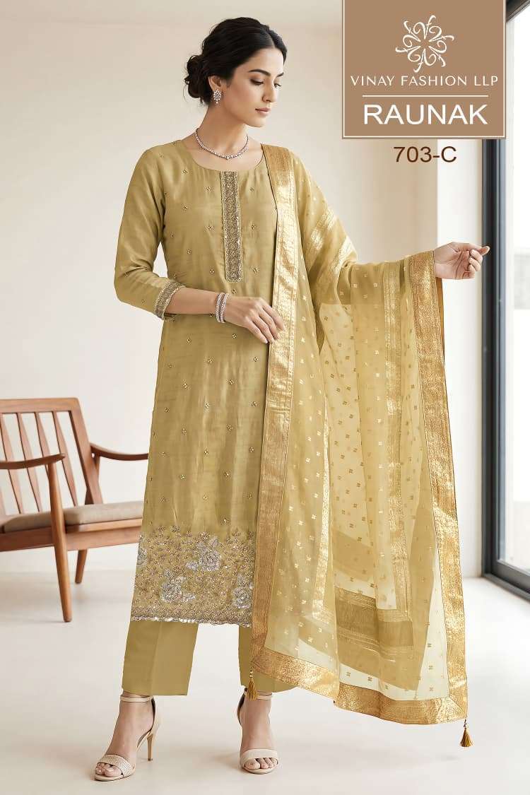 RAUNAK SERIES 703 BY VINAY DESIGNER BEADS EMBROIDERY WORK CRYSTAL SUIT ARE AVAILABLE AT WHOLESALE PRICE 