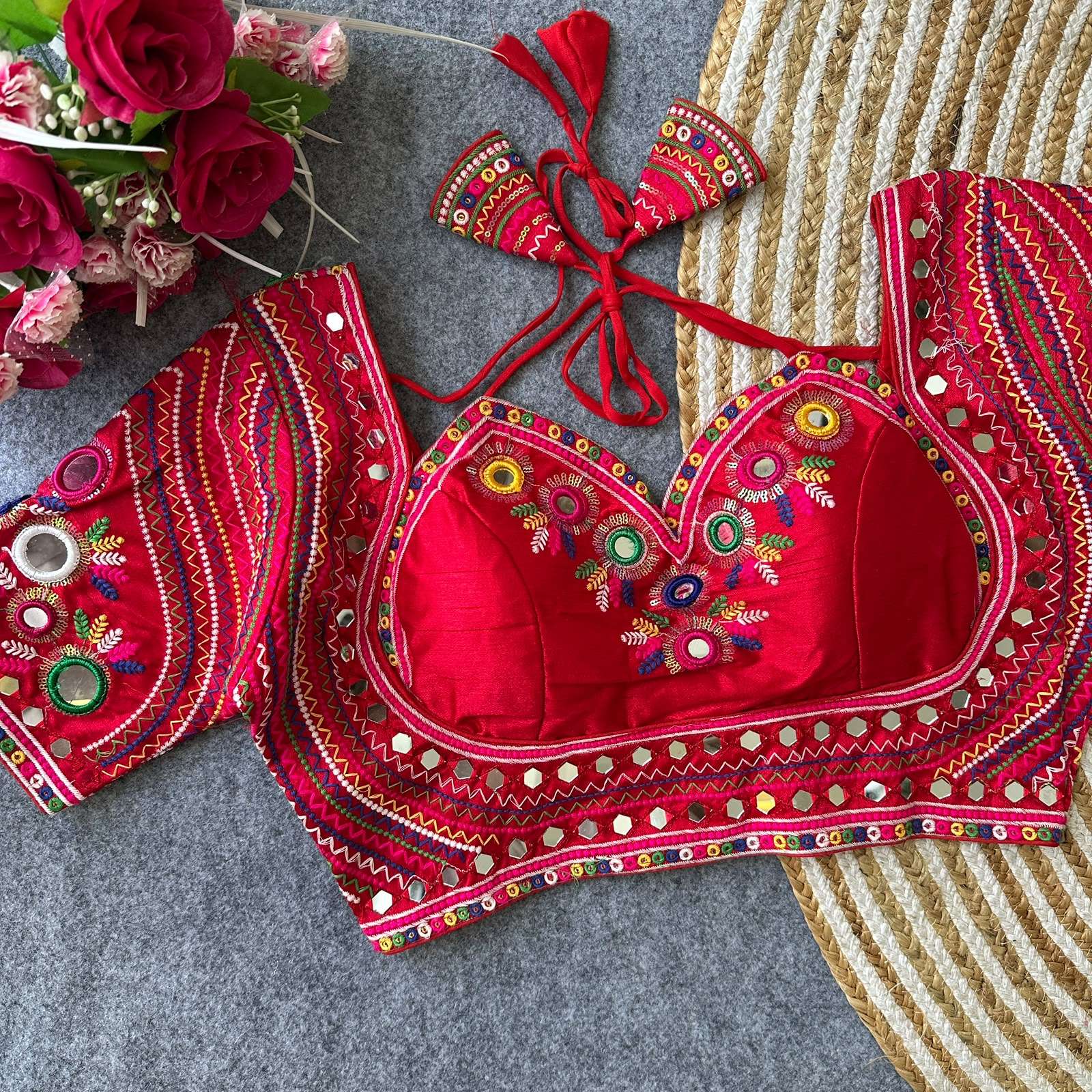 READYMADE BLOUSE SERIES 456 DESIGNER GAMTHI AND REAL MIRROR WORK NAVRATRI SPECIAL ITALIAN SILK READYMADE BLOUSE ARE AVAILABLE AT WHOLESALE PRICE
