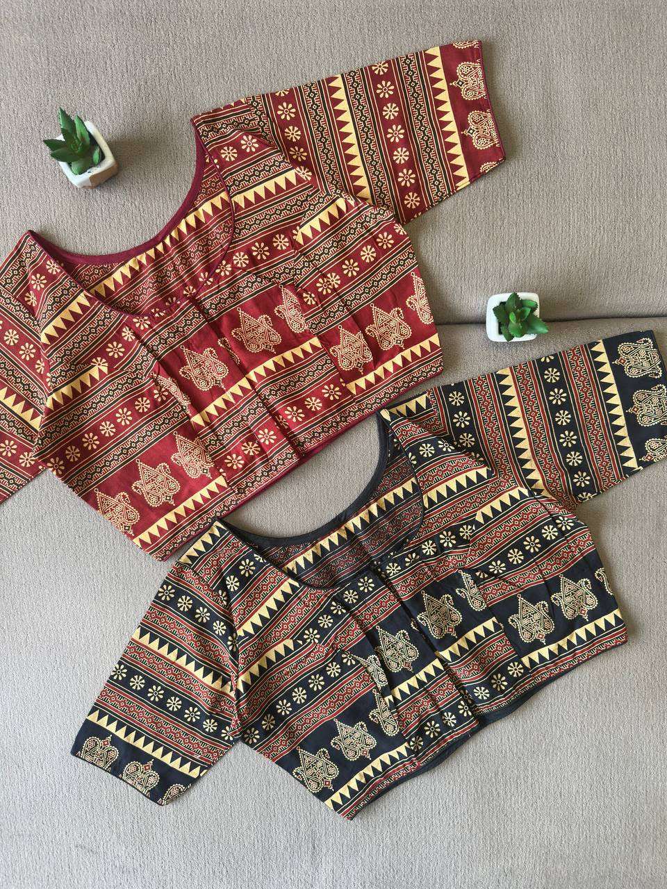 READYMADE BLOUSE SERIES 460 DESIGNER SOUTH HANDBLOCK COTTON AJRAKH COTTON READYMADE BLOUSE ARE AVAILABLE AT WHOLESALE PRICE