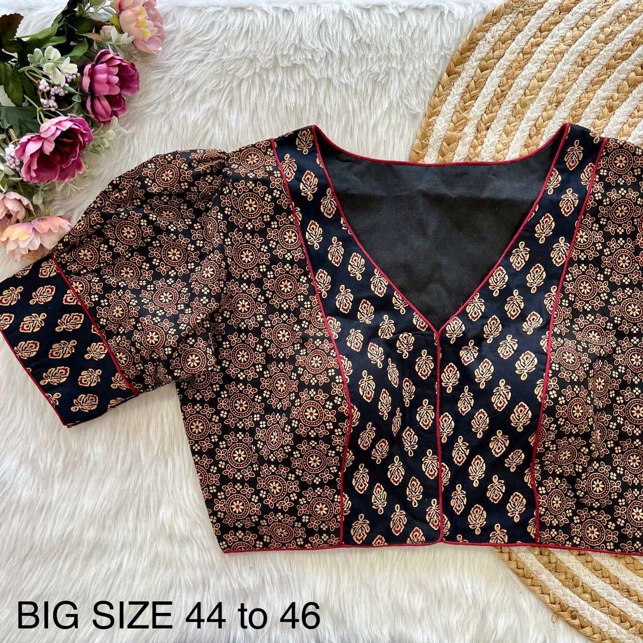 READYMADE BLOUSE SERIES 466 DESIGNER AJRAKH PRINT CAMBRIC COTTON READYMADE BLOUSES ARE AVAILABLE AT WHOLESALE PRICE 