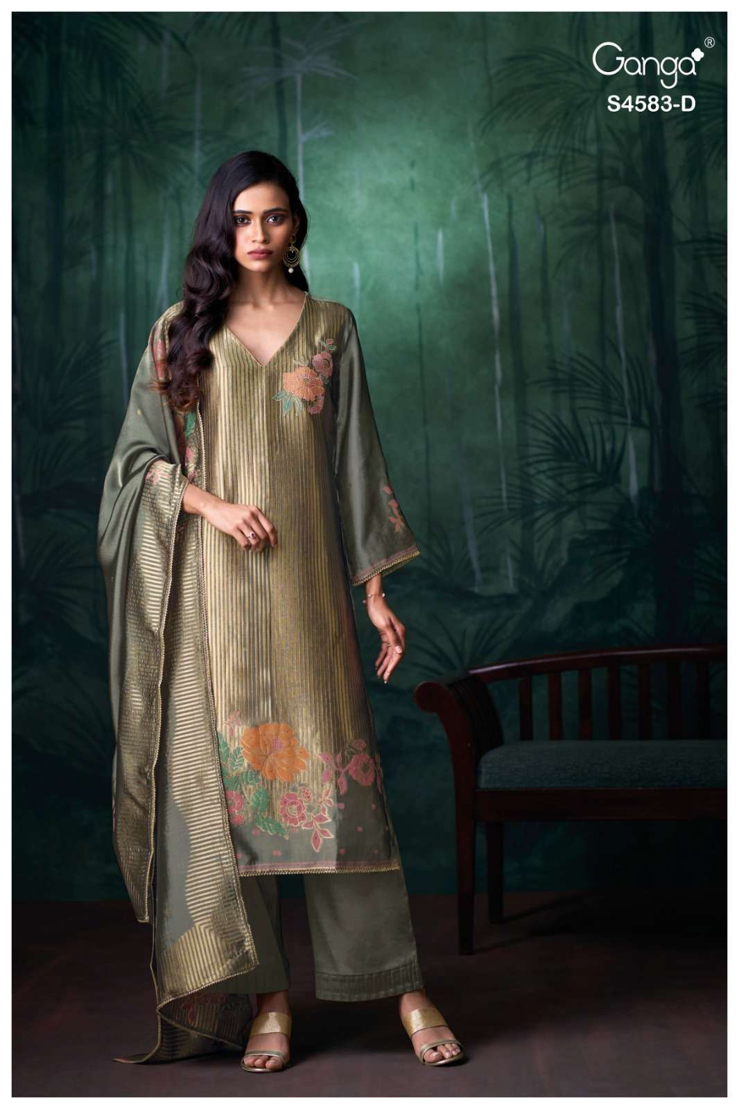 ROSTHA SERIES 4583 BY GANGA DESIGNER EMBROIDERY WORK VISCOSE WOVEN SILK JACQUARD SUITS ARE AVAILABLE AT WHOLESALE PRICE