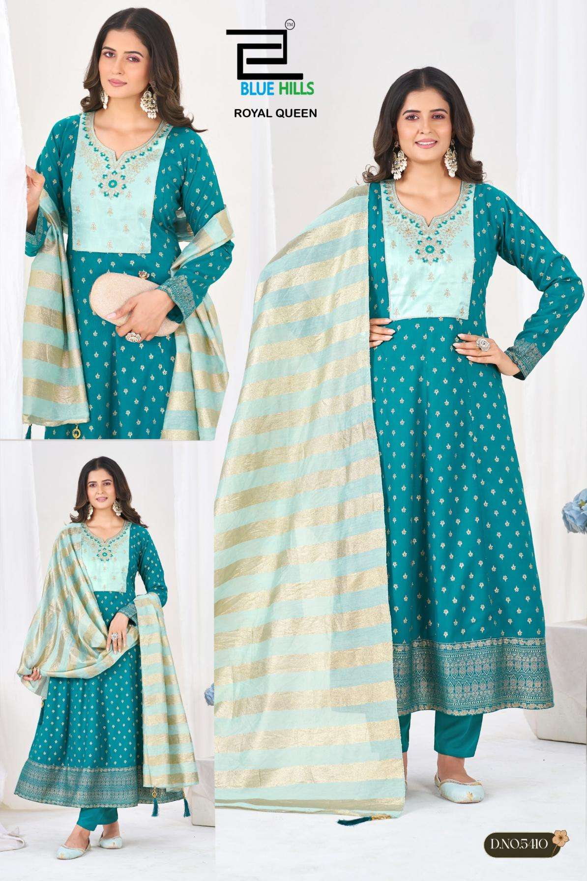 ROYAL QUEEN SERIES 5409 TO 5414 BY BLUE HILLS DESIGNER FOIL PRINT RAYON KURTI WITH BOTTOM AND DUPATTA ARE AVAILABLE AT WHOLESALE PRICE