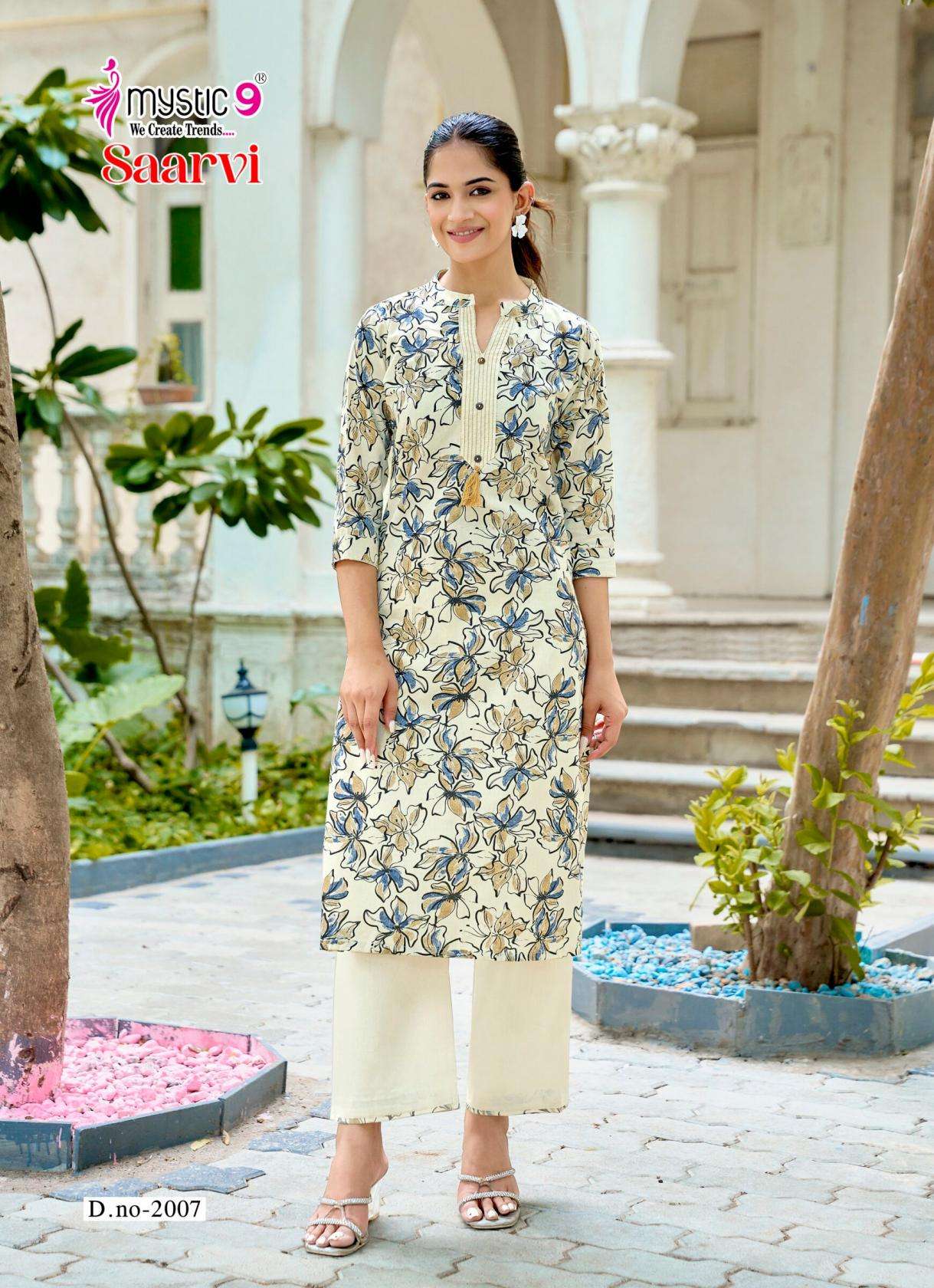 SAARVI VOL-2 SERIES 2001 TO 2008 MYSTIC 9 DESIGNER PRINTED AND EMBROIDERY WORK COTTON FLEX KURTI WITH PANT ARE AVAILABLE AT WHOLESALE PRICE