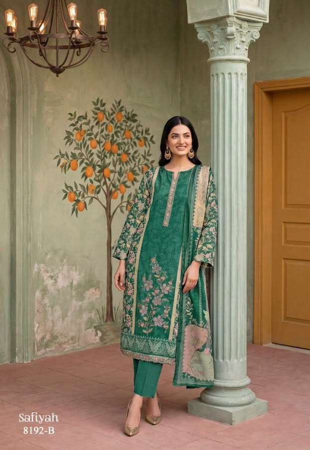 SAFIYAH SERIES 8192 BY SIMARA DESIGNER DIGITAL PRINTED AND EMBROIDERY WORK VISCOSE MUSLIN SUITS ARE AVAILABLE AT WHOLESALE PRICE
