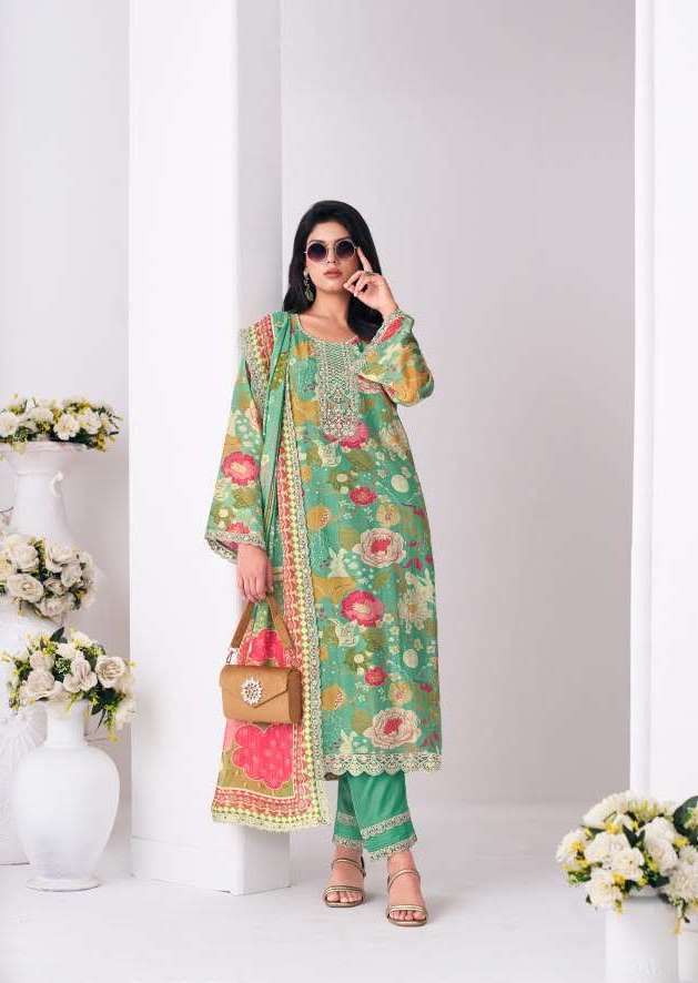 SANAAZ SERIES 10128 BY SIMAR DESIGNER DIGITAL PRINTED AND EMBROIDERY WORK VISCOSE MUSLIN SUITS ARE AVAILABLE AT WHOLESALE PRICE
