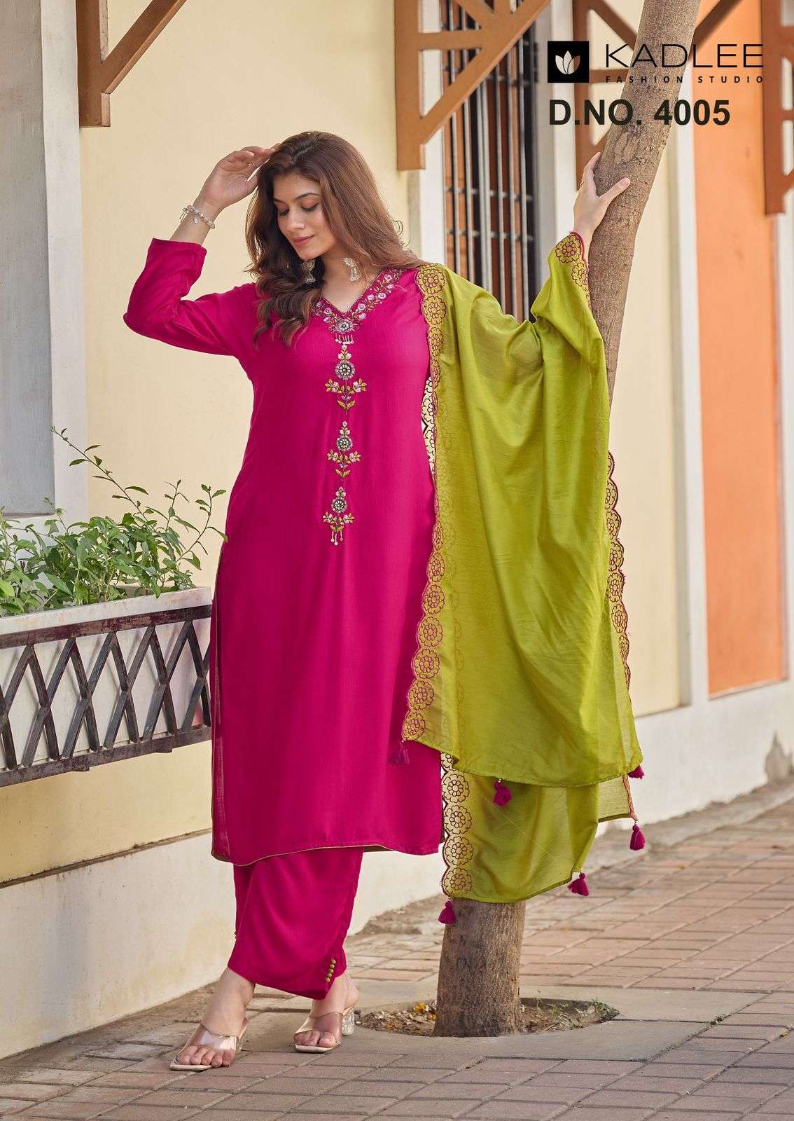 SANGINI SERIES 4001 TO 4006 BY KADLEE DESIGNER THREAD AND HAND WORK RAYON WEAVING KURTI WITH BOTTOM AND DUPATTA ARE AVAILABLE AT WHOLESALE PRICE 
