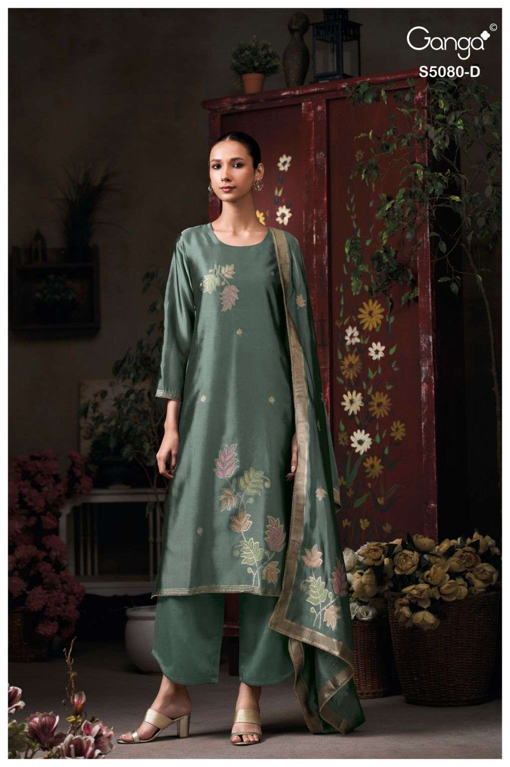 SAORISE SERIES 5080 BY GANGA DESIGNER HAND EMBROIDERY WORK VISCOSE WOVEN SILK JACQUARD SUITS ARE AVAILABLE AT WHOLESALE PRICE