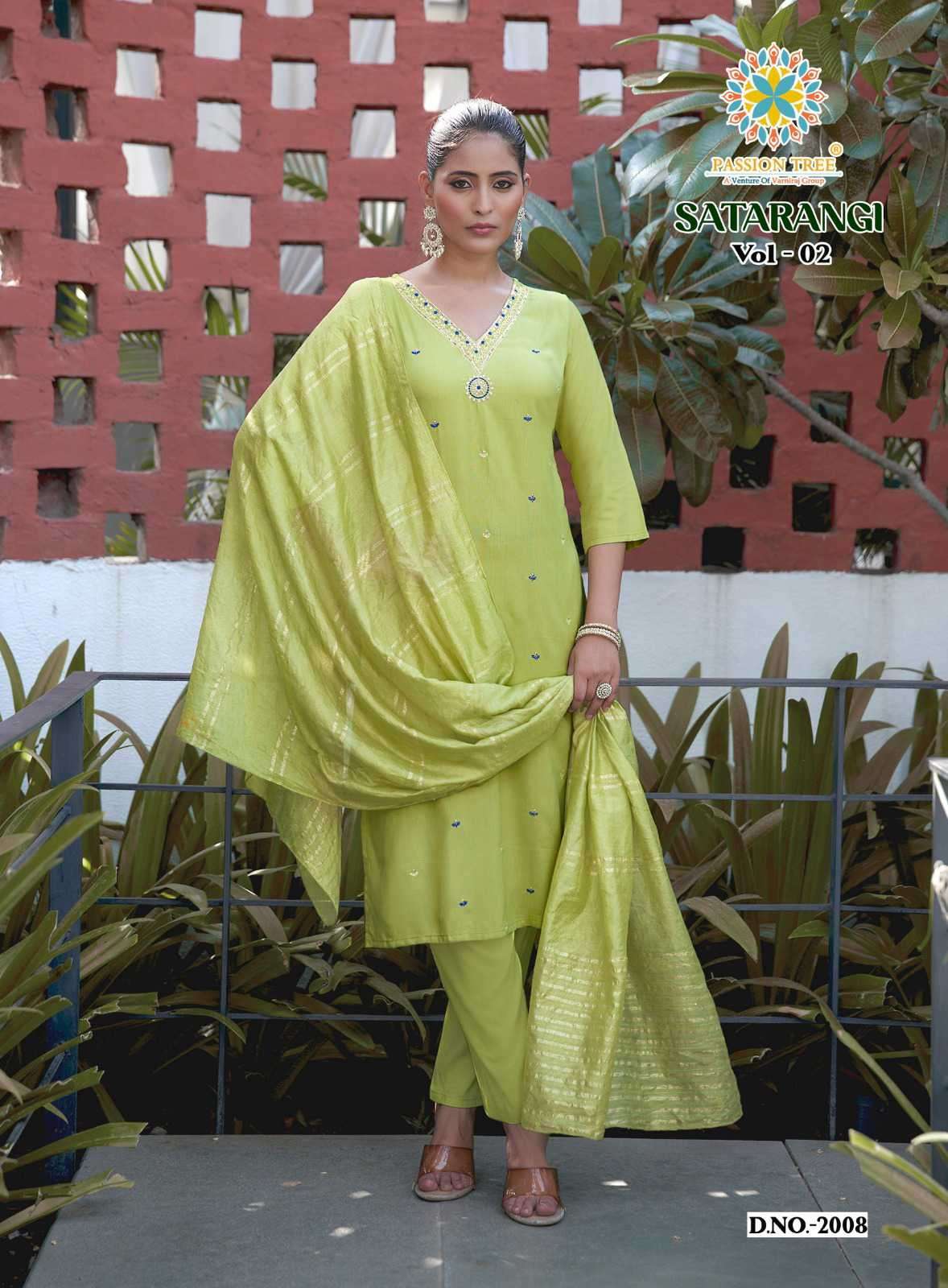 SATRANGI VOL-2 SERIES 2001 TO 2009 BY PASSION TREE DESIGNER EMBROIDERY WORK RAYON KURTI WITH BOTTOM AND DUPATTA ARE AVAILABLE AT WHOLESALE PRICE