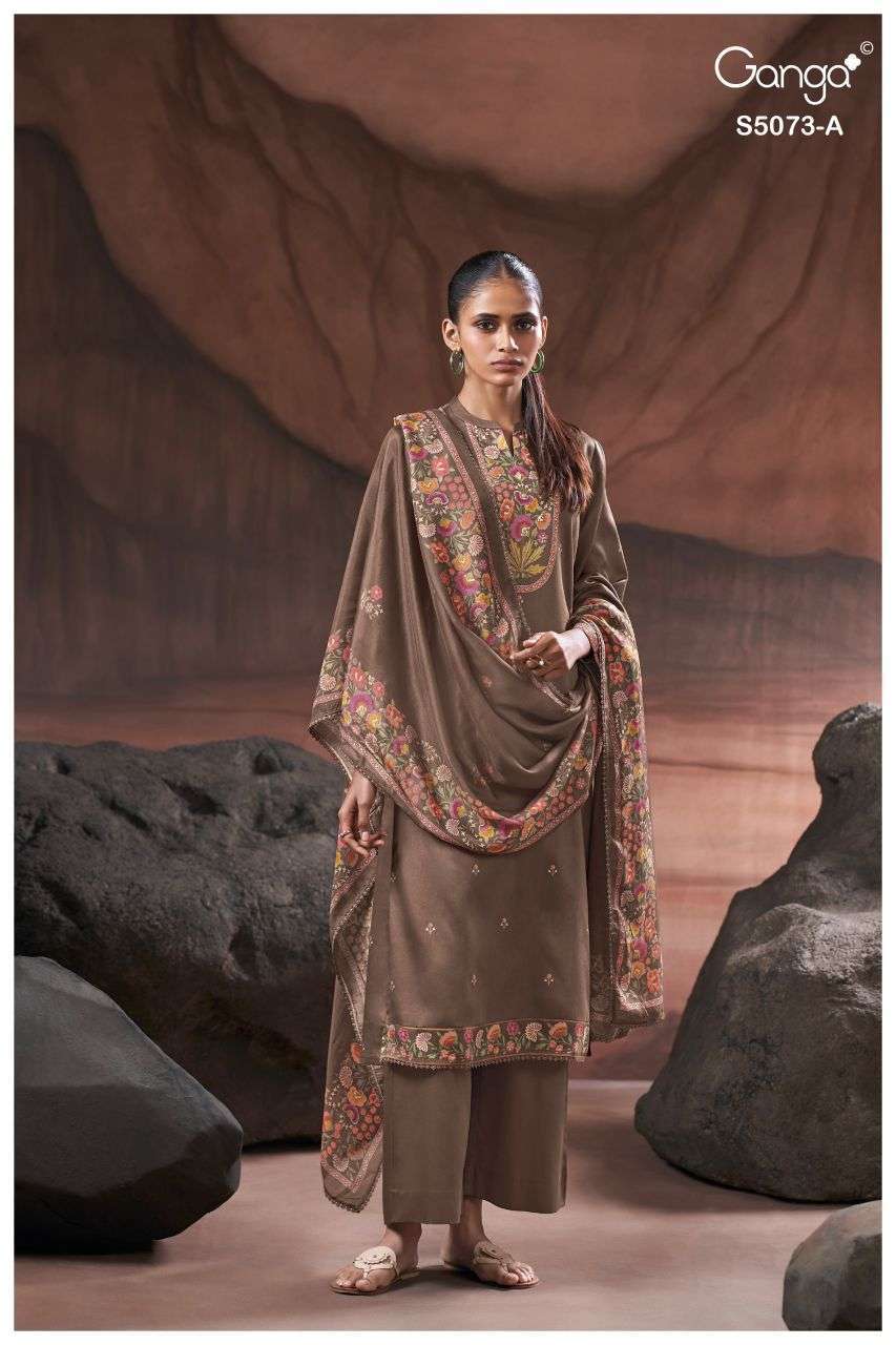 SAVELA SERIES 5073 BY GANGA DESIGNER EMBROIDERY HAND WORK AND SCHIFFLI EMBROIDERY WORK COTTON SATIN SUITS ARE AVAILABLE AT WHOLESALE PRICE 