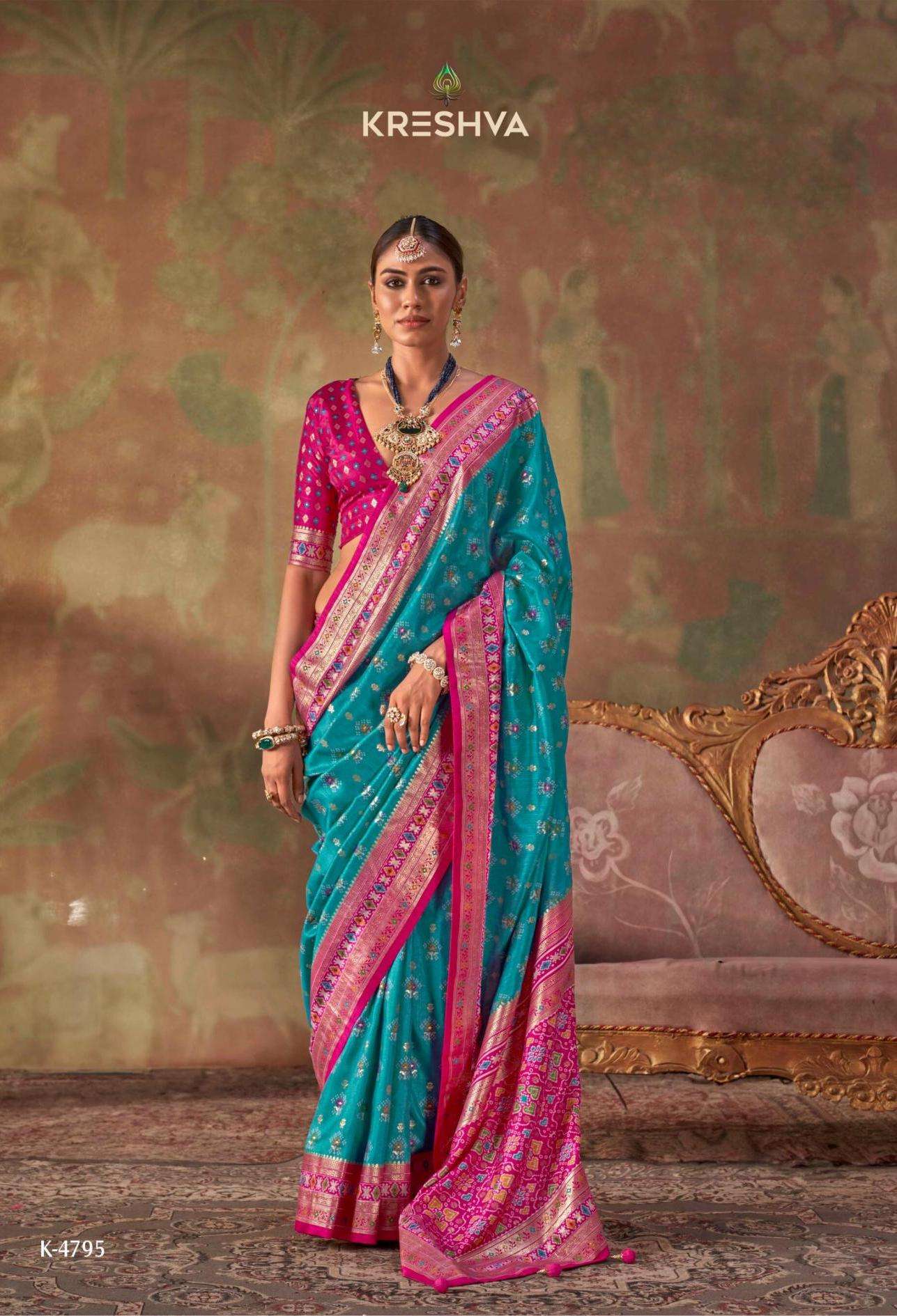 TARINI SERIES 4790 TO 4795 SAREE BY KRESHVA DESIGNER SILK SAREES ARE AVAILABLE AT WHOLESALE PRICE