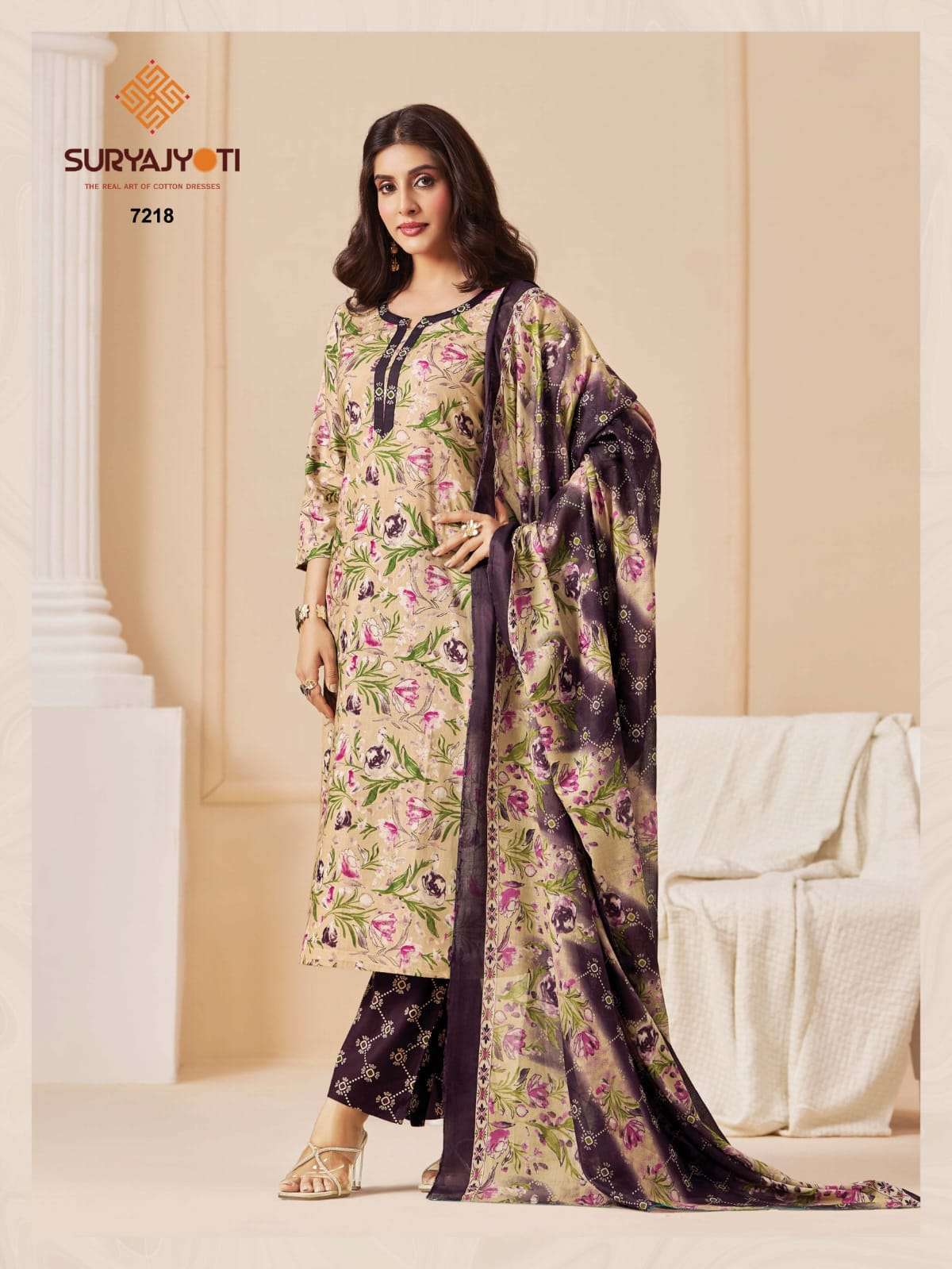 TRENDY COTTON VOL-72 SERIES 7201 TO 7220 BY SURYAJYOTI DESIGNER PRINTED COTTON SUITS ARE AVAILABLE AT WHOLESALE PRICE