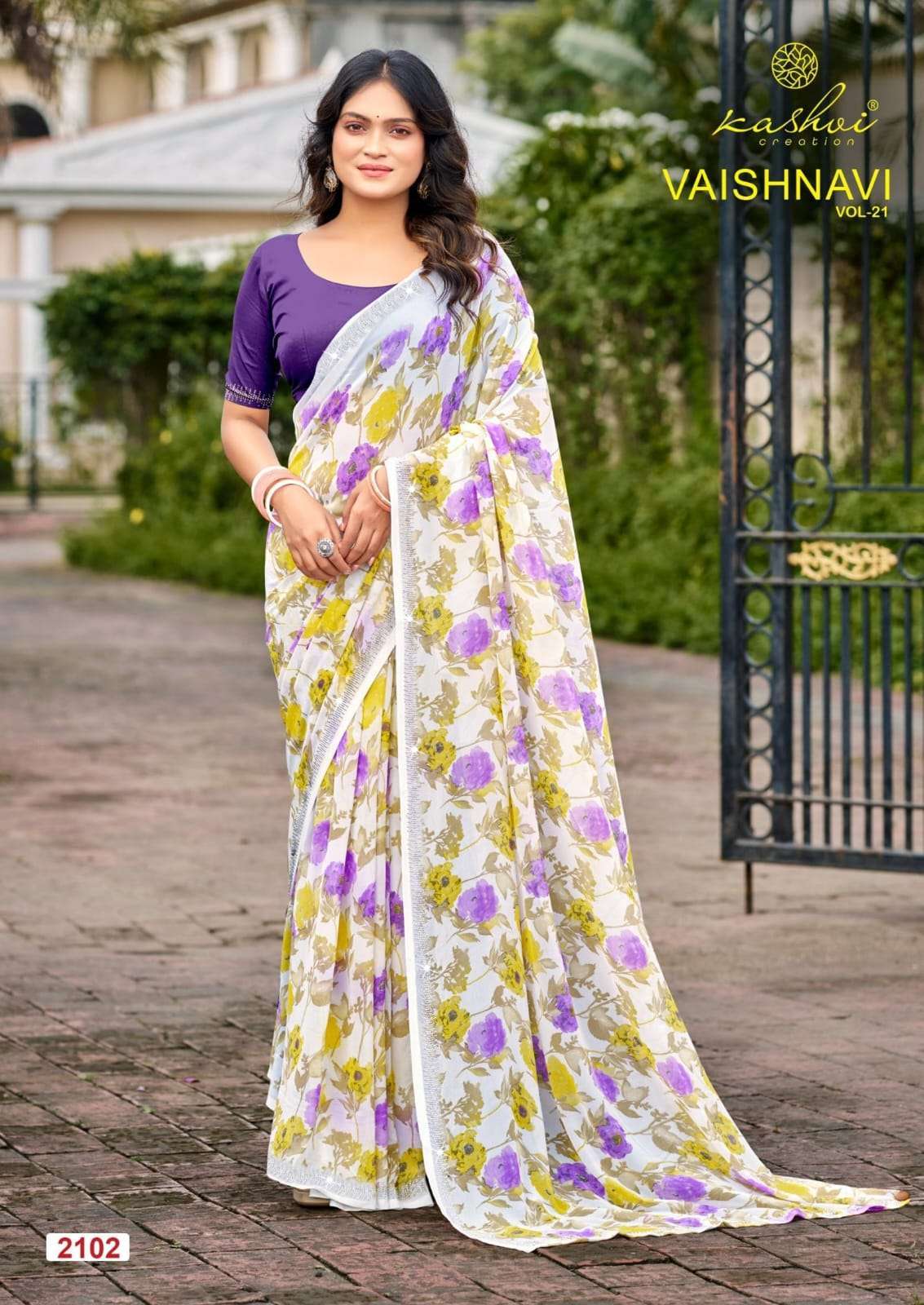 VAISHNAVI VOL-21 SERIES 2101 TO 2108 SAREE BY KASHVI DESIGNER PRINTED GEORGETTE SAREE ARE AVAILABLE AT WHOLESALE PRICE 