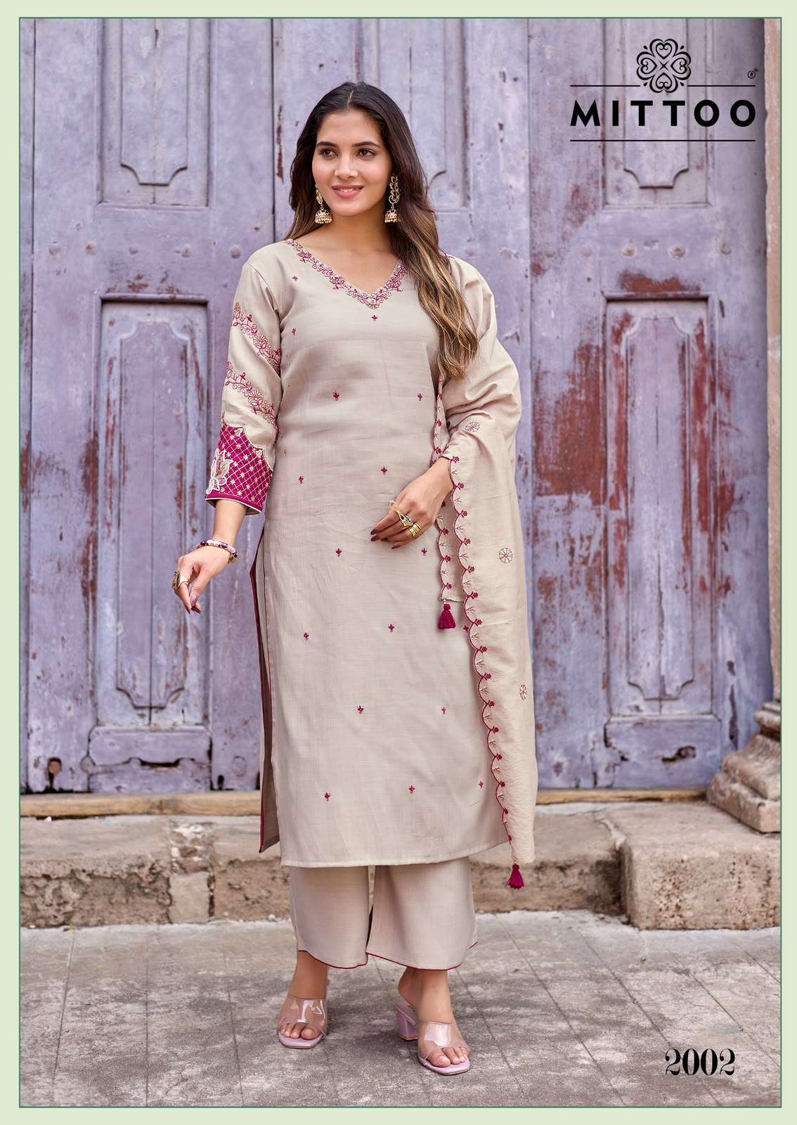 AAIKA SERIES 3001 TO 3006 BY MITTO DESIGNER KHATLI AND HAND WORK VISCOSE WEAVING TOP WITH PLAZZO AND DUPATTA ARE AVAILABLE AT WHOLESALE PRICE