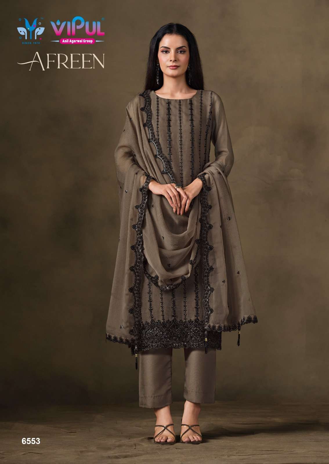 AFREEN SERIES 6551 TO 6556 BY VIPUL DESIGNER HEAVY BEADS WORK CHIFFONE SUITS ARE AVAILABLE AT WHOLESALE PRICE