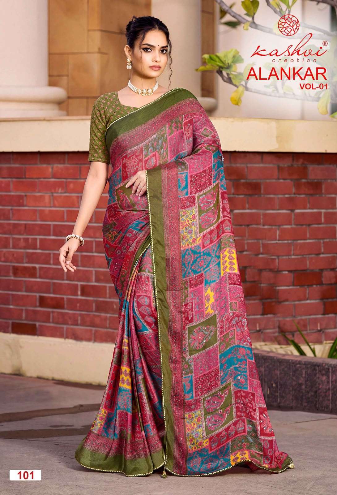 ALANKAR VOL-1 SERIES 101 TO 108 SAREE BY KASHVI DESIGNER GLASS WORK SHINE SILK SAREES ARE AVAILABLE AT WHOLESALE PRICE 