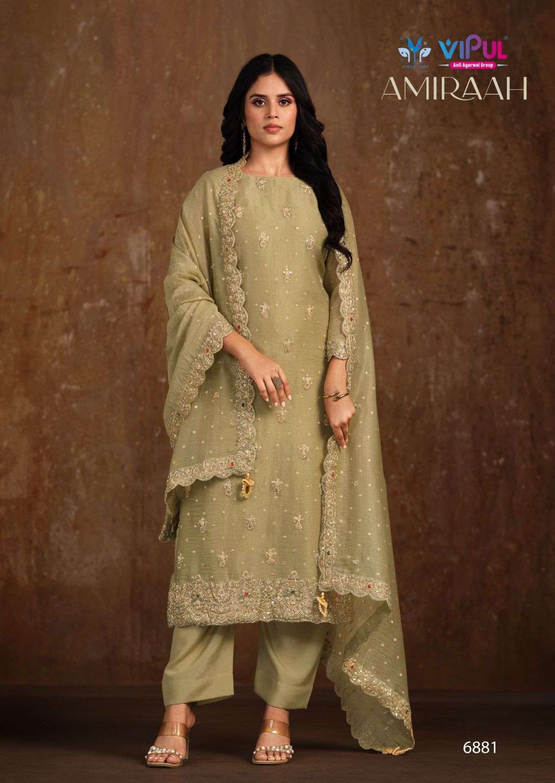 AMIRAAH SERIES 6881 TO 6886 BY VIPUL DESIGNER HAND WORK WITH JARI BUTTI SALSA SILK SUITS ARE AVAILABLE AT WHOLESALE PRICE
