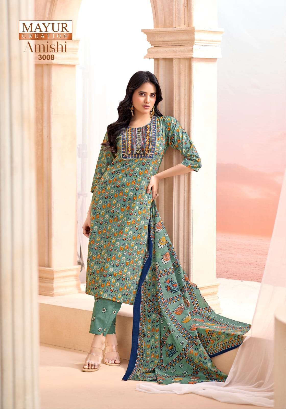 AMISHI VOL-3 SERIES 3001 TO 3010 BY MAYUR CREATION DESIGNER PRINTED AND WORK COTTON READYMADE SUITS ARE AVAILABLE AT WHOLESALE PRICE