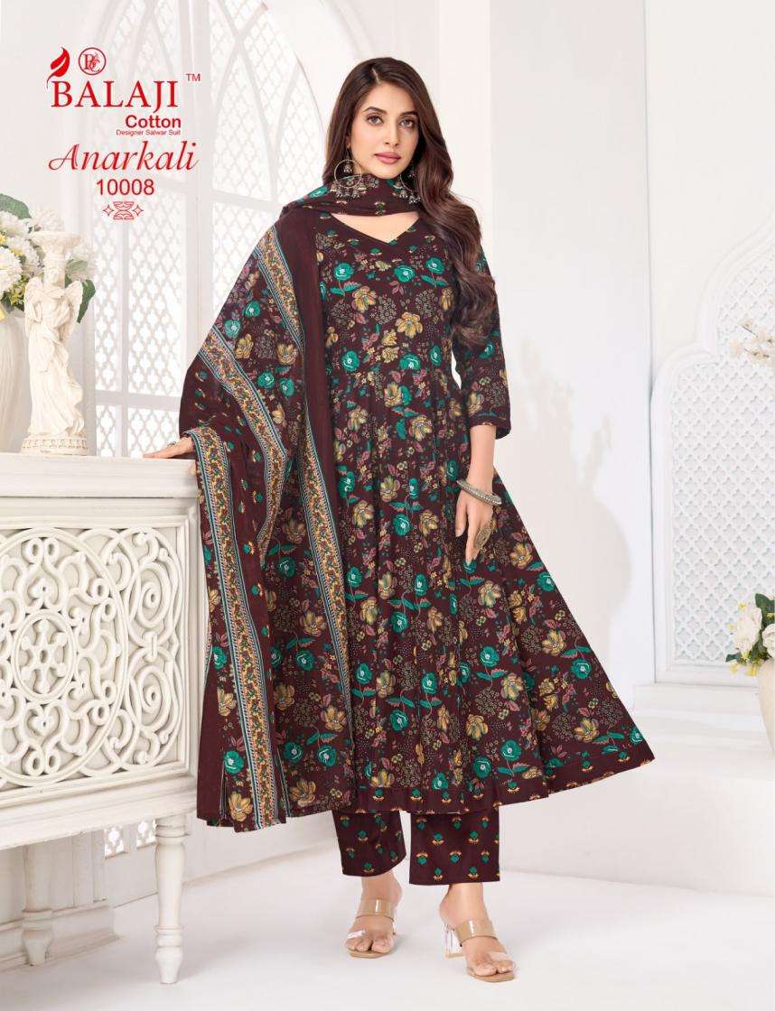 ANARKALI VOL-10 SERIES 10001 TO 10008 BY BALAJI COTTON DESIGNER PRINTED COTTON ANARKALI COTTON READYMADE SUITS ARE AVAILABLE AT WHOLESALE PRICE