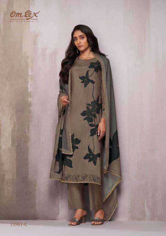 ARIANNA SERIES 15961 BY OMTEX DESIGNER DIGITAL PRINTED WITH EMBROIDERY PATCH AND HAND WORK MUSLIN SILK SUITS ARE AVAILABLE AT WHOLESALE PRICE