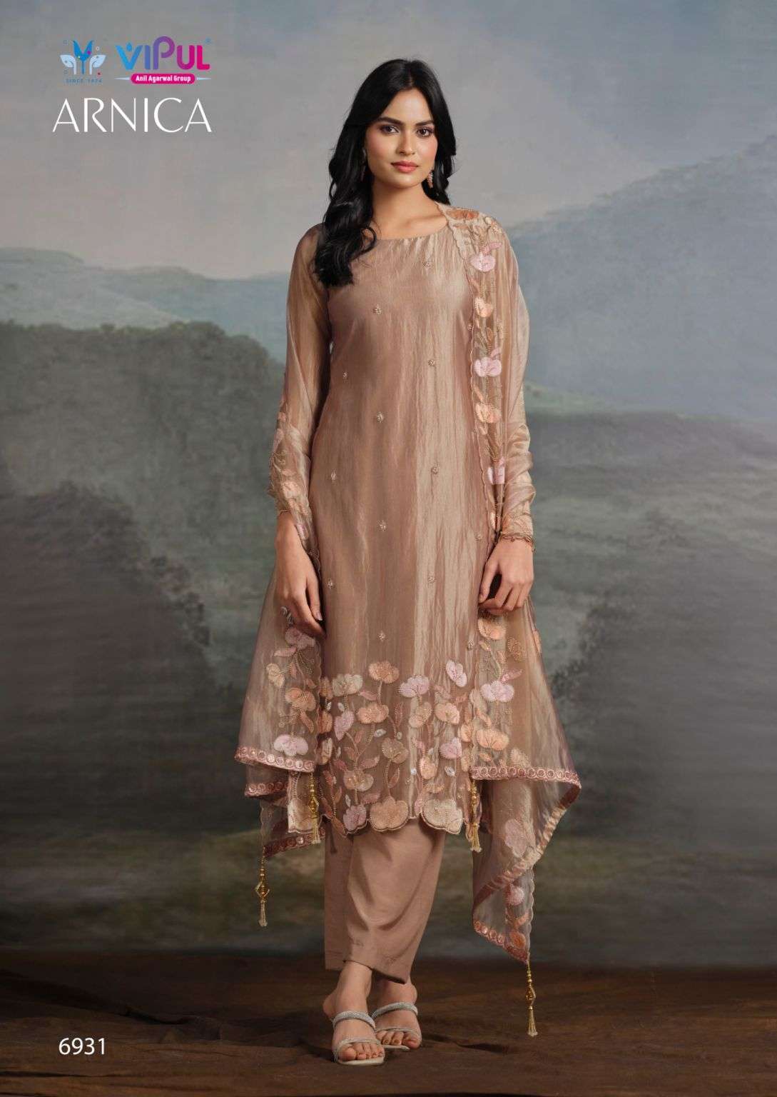 ARNICA SERIES 6931 TO 6936 BY VIPUL DESIGNER BEADS WORK ORGANZA SUITS ARE AVAILABLE AT WHOLESALE PRICE