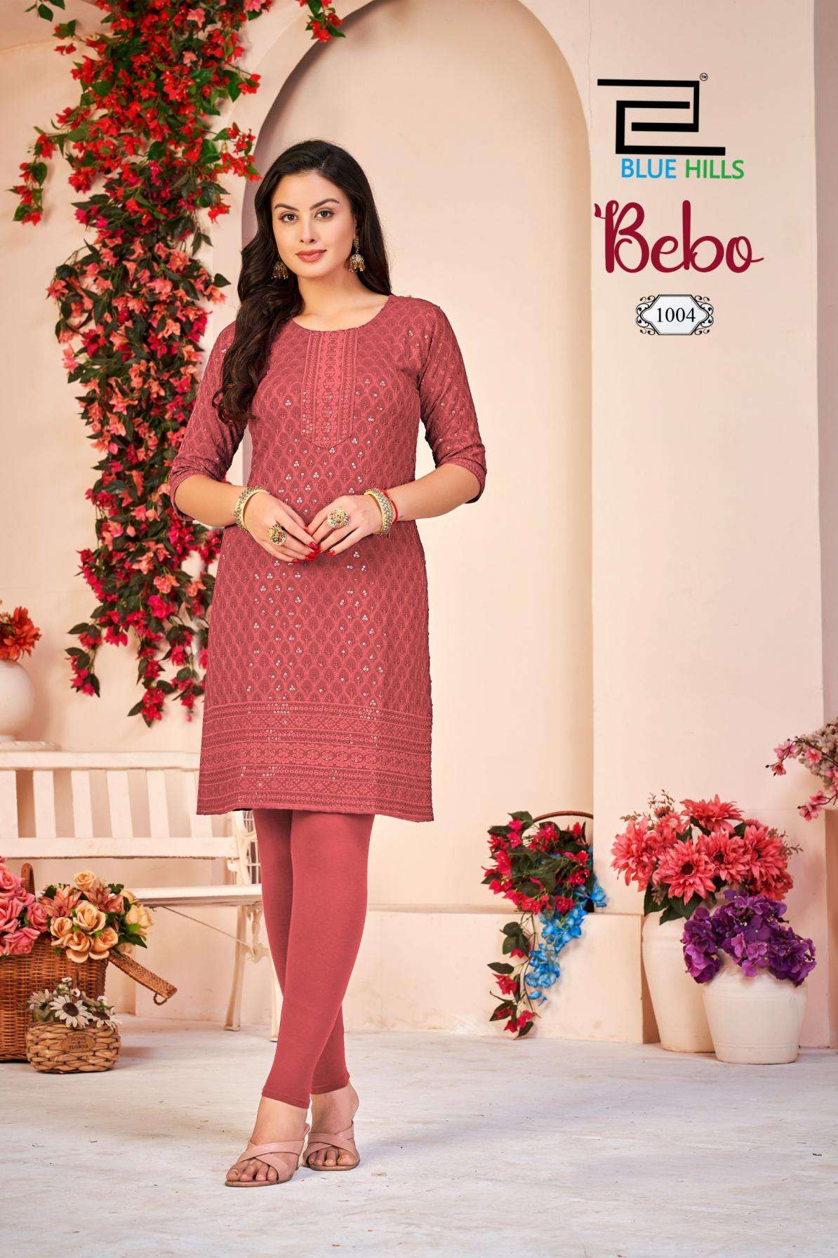 BEBO SERIES 1001 TO 1012 KURTI BY BLUE HILLS DESIGNER SCHIFFLI WORK RAYON KURTIS ARE AVAILABLE AT WHOLESALE PRICE