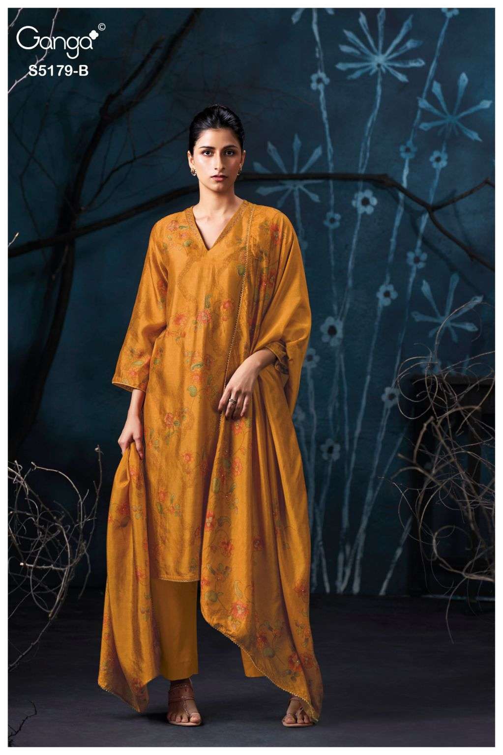 BERYSSA SERIES. 5179 BY GANGA DESIGNER HAND EMBROIDERY WORK BEMBERG RUSSIAN SILK SUITS ARE AVAILABLE AT WHOLESALE PRICE 