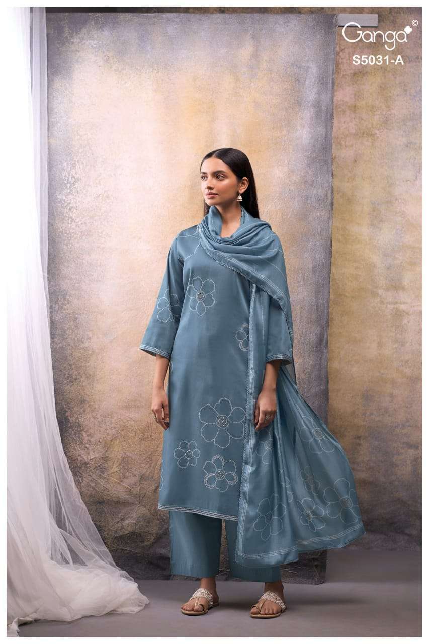 BRIVAA SERIES 5031 BY GANGA DESIGNER HAND WORK AND HAND EMBROIDERY WORK COTTON SATIN SUITS ARE AVAILABLE AT WHOLESALE PRICE 