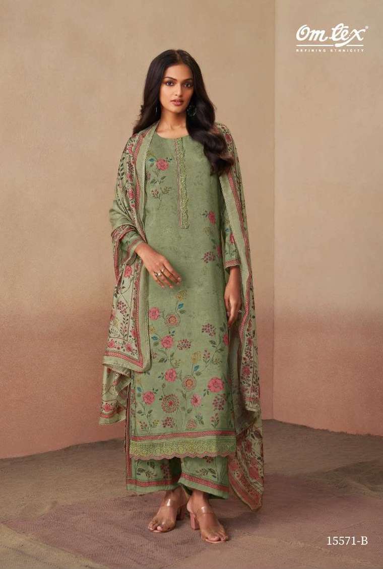 CAMERINA SERIES 15571 BY OMTEX DESIGNER DIGITAL PRINTED AND EMBROIDERY WORK MUSLIN SUITS ARE AVAILABLE AT WHOLESALE PRICE