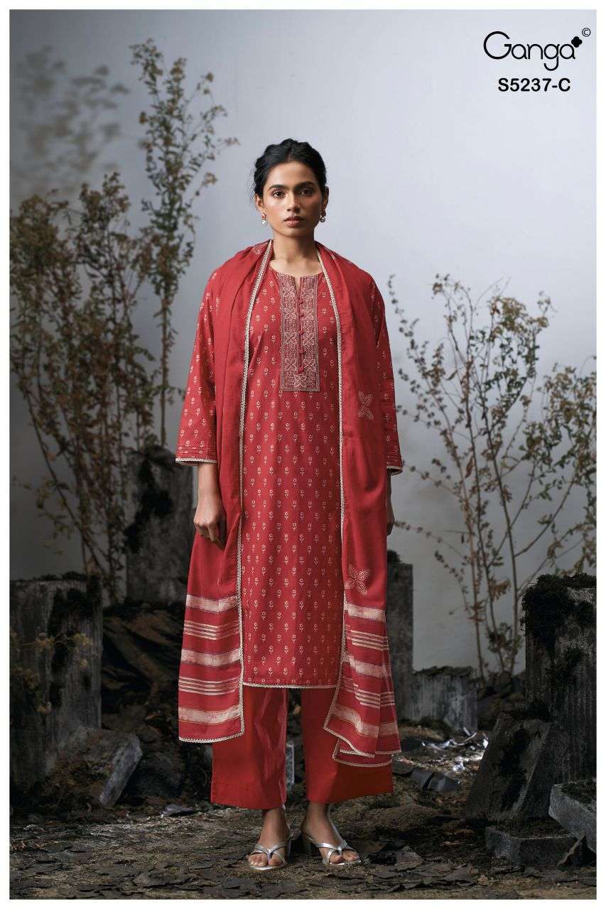 CAZZIE SERIES 5237 BY GANGA DESIGNER PRINTED WITH EMBROIDERY WORK COTTON SATIN SUITS ARE AVAILABLE AT WHOLESALE PRICE